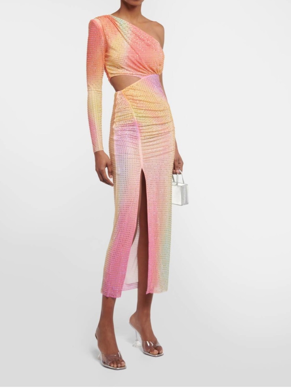 Self-Portrait One-shoulder embellished midi dress